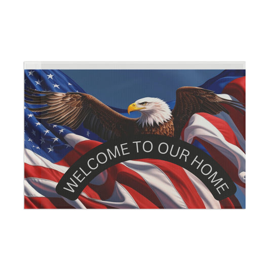Patriotic Flag Welcome Mat - Eagle & American Flag Design