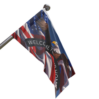 Patriotic Flag Welcome Mat - Eagle & American Flag Design